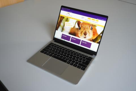 Ein Laptop steht auf einem Tisch, die Webseite www.TelefonSeelsorge.de ist auf dem Bildschirm zu sehen.